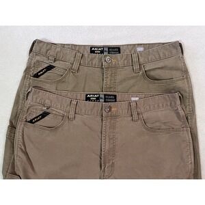 Lot Of 2 Ariat Rebar M4 Pants Mens 36 Field Khaki Relaxed Straight Carpenter